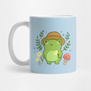 Cool Green Frog, Adorned with a Hat and Flowers, in the Mushroom World Mug